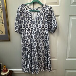 Crown & Ivy Navy and White Leaf Print Midi Dress